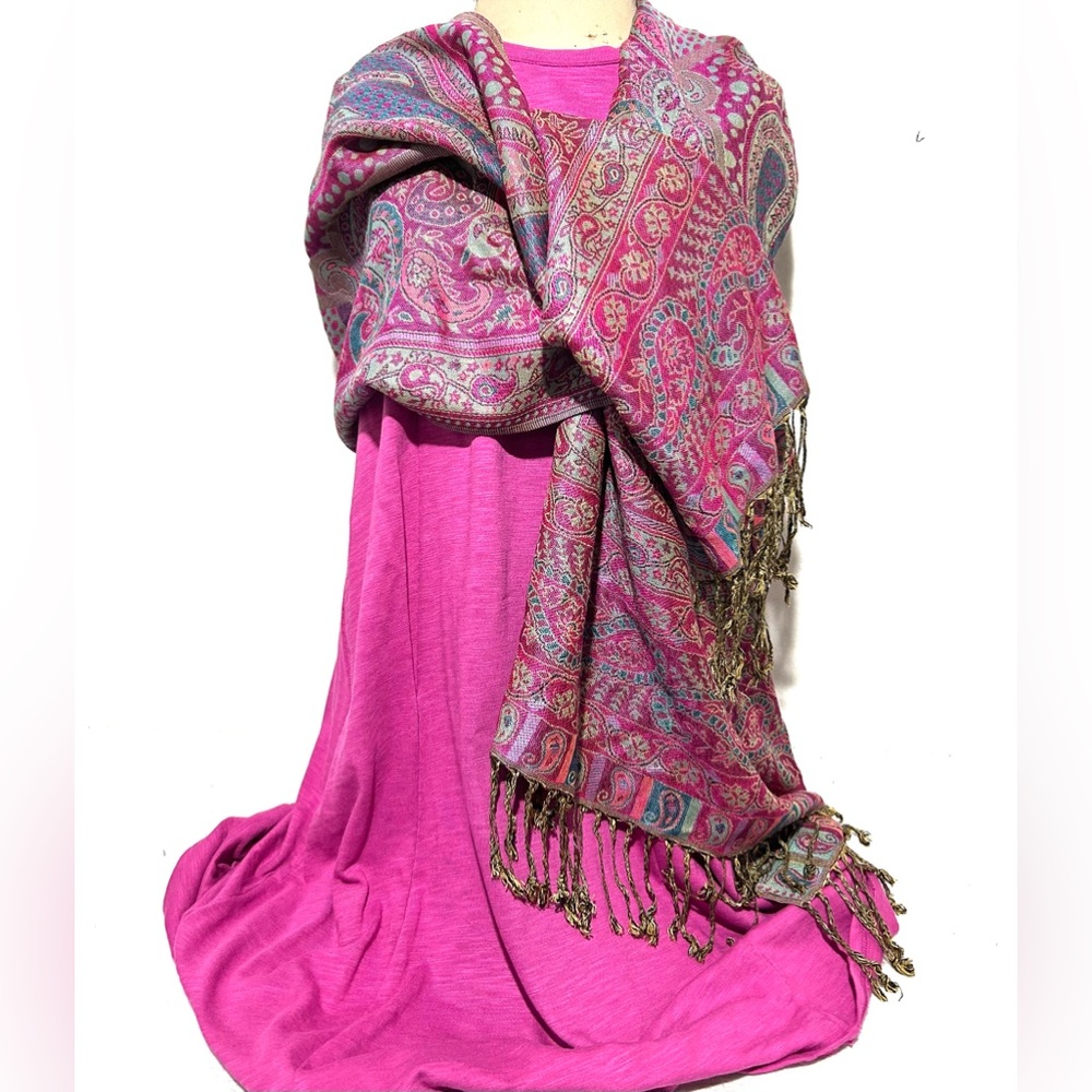 J Jill Knit Pleated Back Dress with Free Soft Fringed Shawl